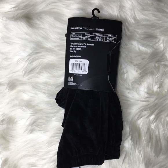 Gold Metal Fashion Velour Leggings Black - Picture 10 of 11